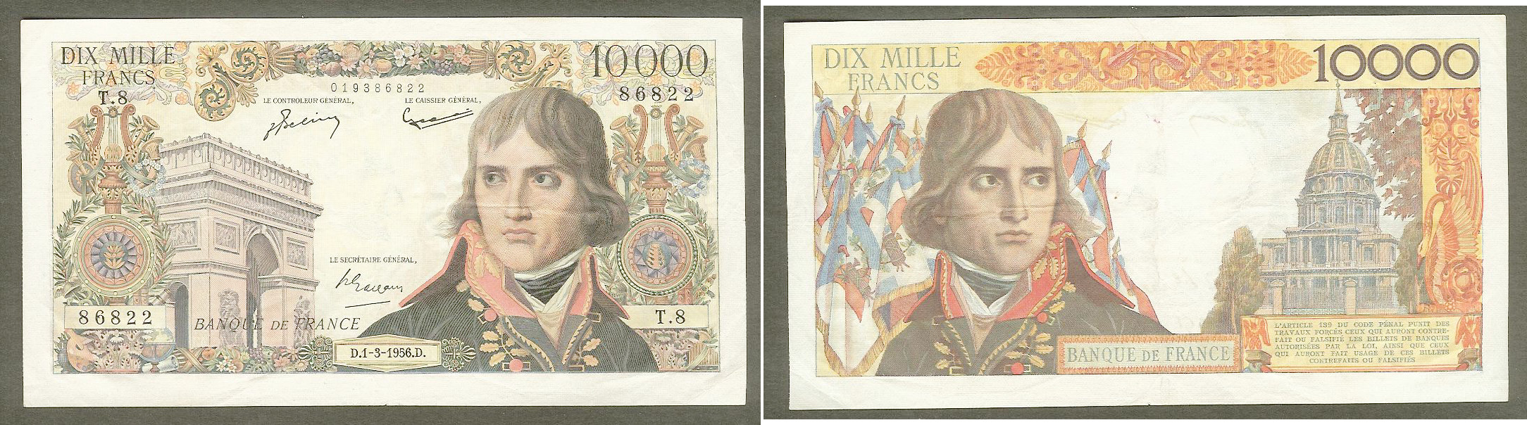 10000 Francs BONAPARTE FRANCE 1.3.1956 TTB+